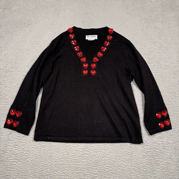 Sweaters - Vintage Jack B.‎ Quick Womens Sweater Black Heart Gem V-Neck Long Sleeve M